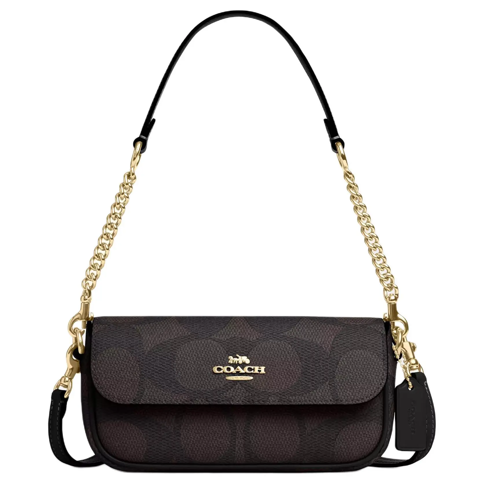 COACH Hailey 20 Letter Logo Chain-Strap Crossbody Bag for Women – Coated Canvas and Smooth Leather, Walnut and Black
