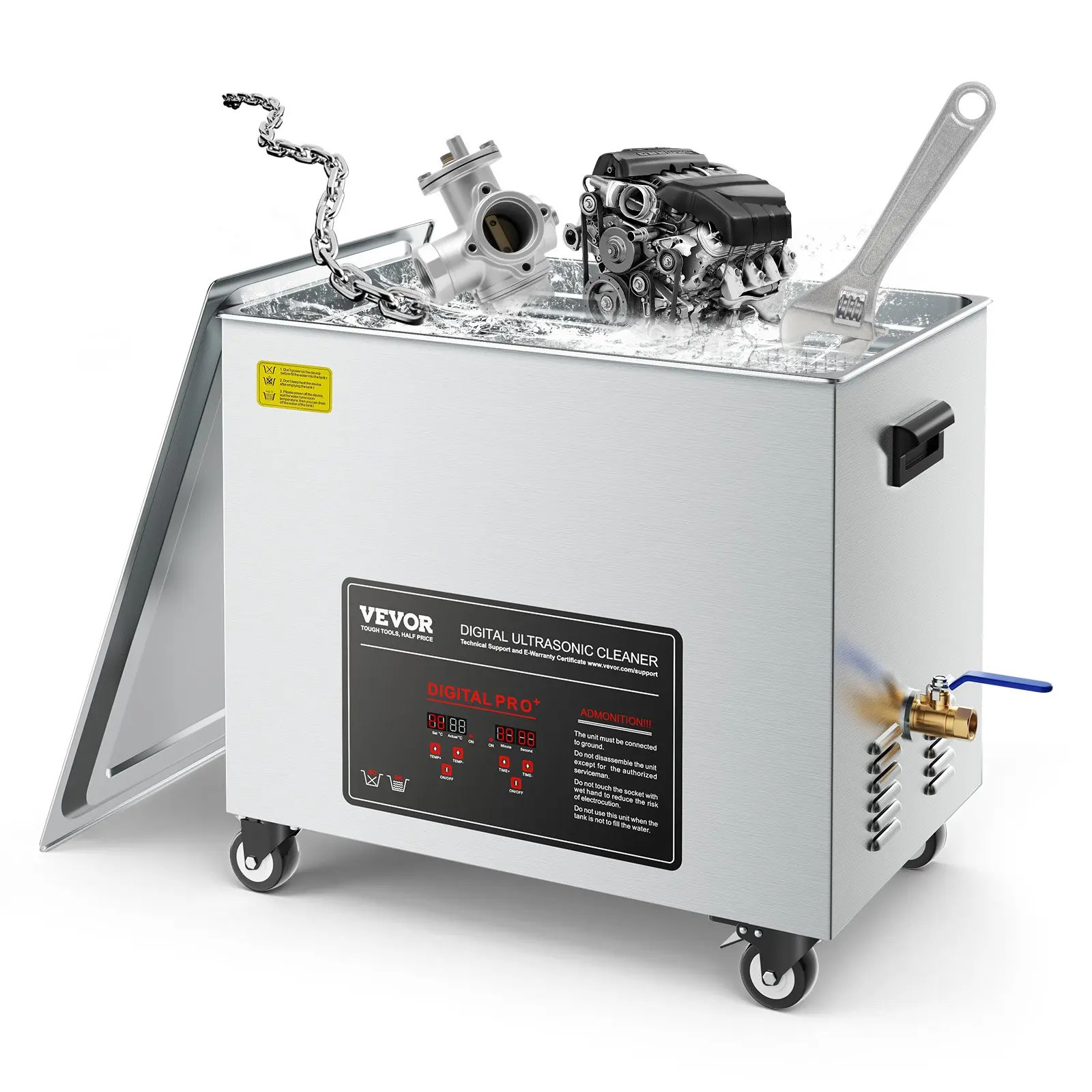 VEVOR 50L Ultrasonic Cleaner, Professional Ultrasonic Cleaner Machine with Cleaning Basket Digital Display, 840W Stainless Steel Large Cleaning Machine with Wheels for Industrial Parts, Carburetors