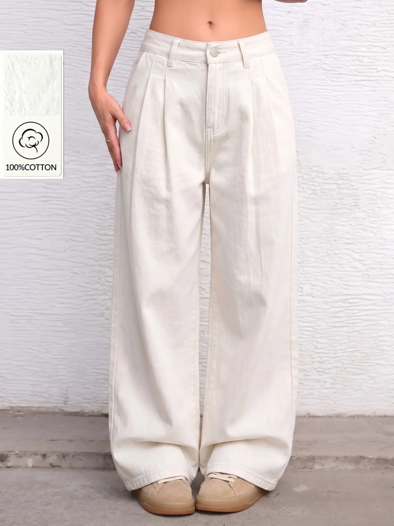 100% Cotton Four-Season New Loose Fit Casual Wide Leg Women's Jeans, Comfortable and Stylish, Perfect for All Occasions