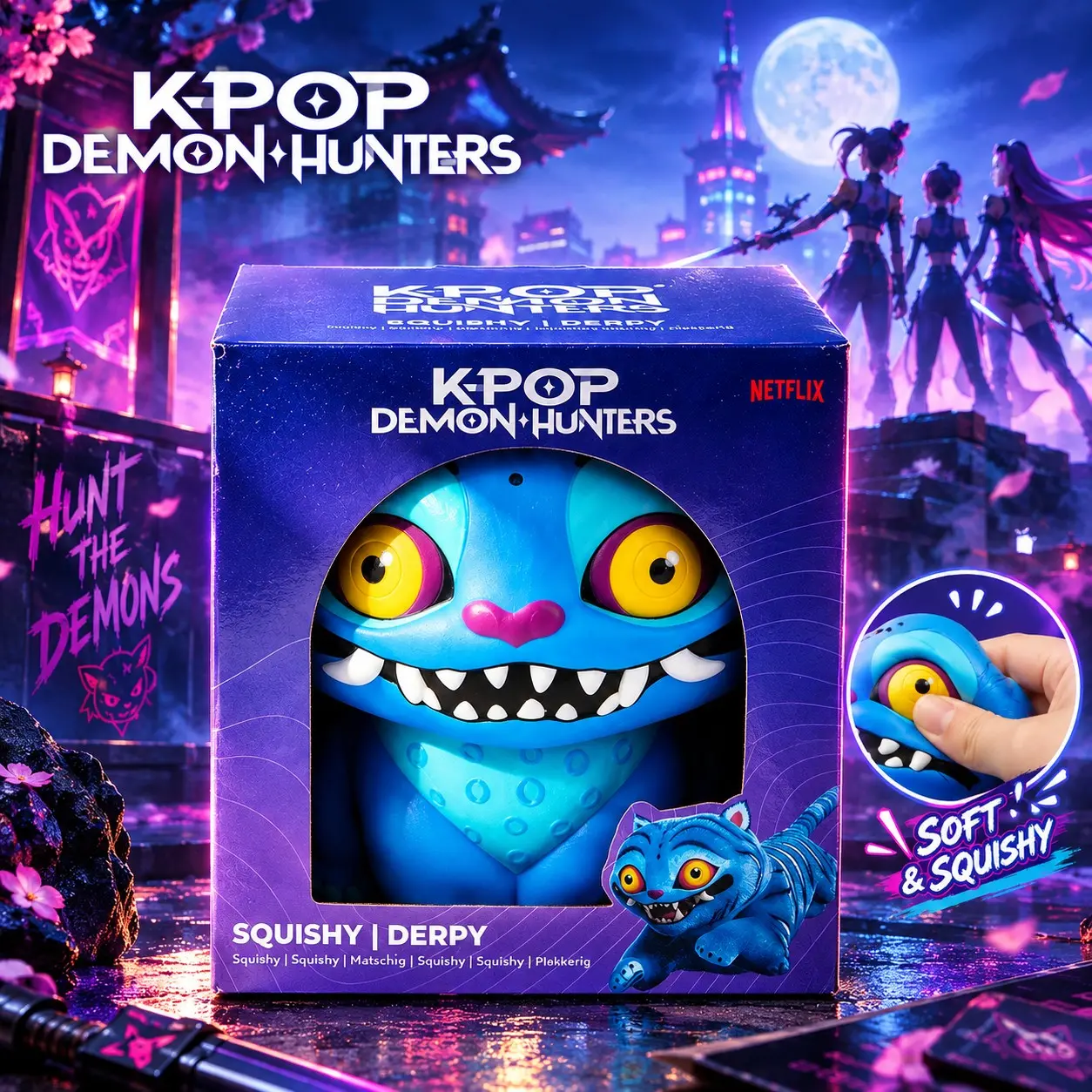 Netflix Official LicensedKpop Demon Hunters Derpy Blue Tiger Squishy, Soft Squish, Stress Relief Toy, Desk Decor, Collectible Gift, Birthday Christmas Present