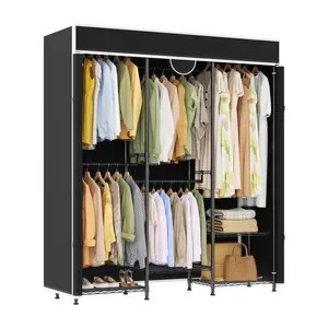 Heavy Duty Portable Closet Wardrobe Organizer – Adjustable Carbon Steel System – Freestanding Garment Rack with Cover – 1100lbs Capacity – For Hanging Garments