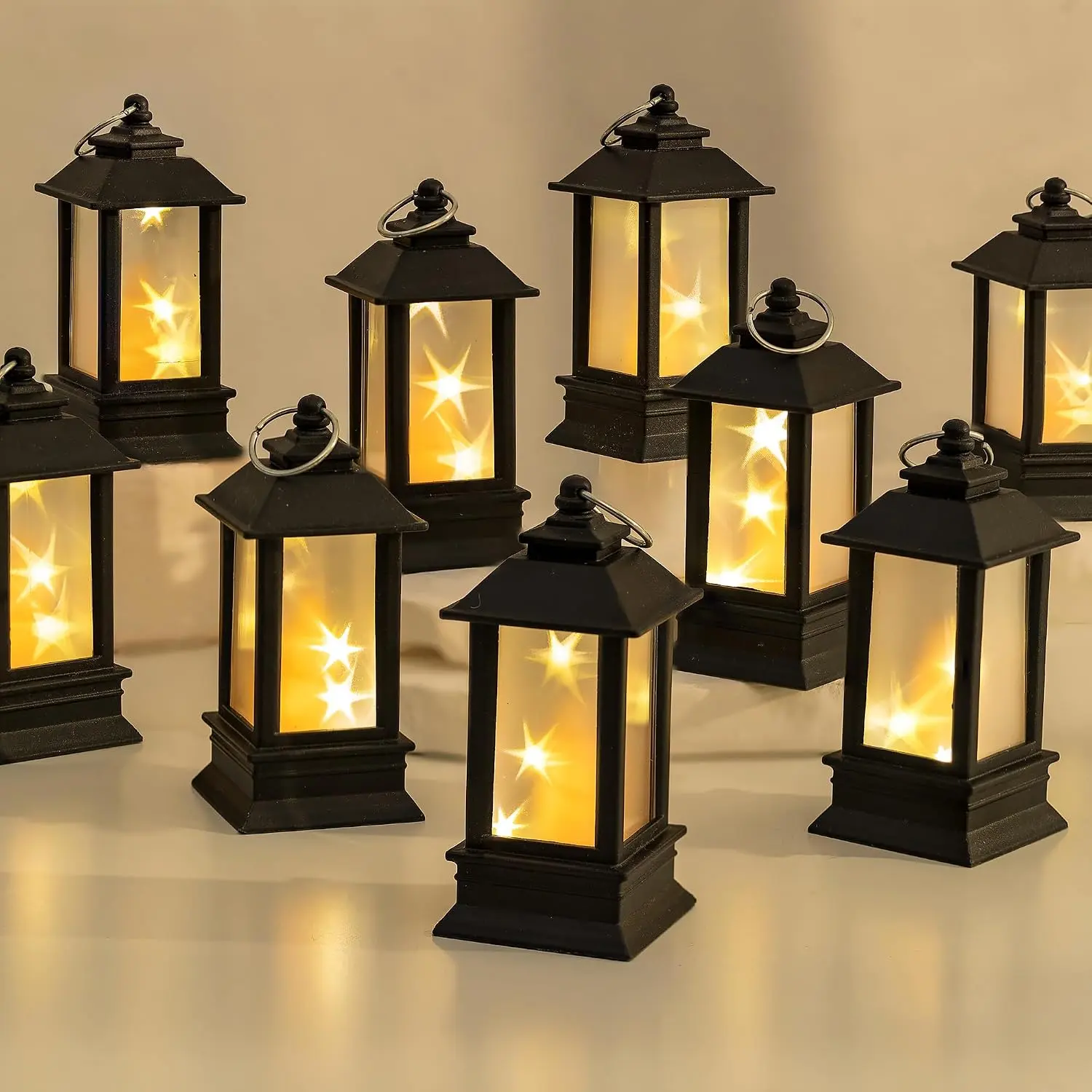 24 Pack Black Mini Lanterns Decorative Indoor, for Wedding Decor | Starlight   Small Led Lights Bulk, for Table Centerpiece, Patio, Mantel, Party, Christmas, Halloween Decor