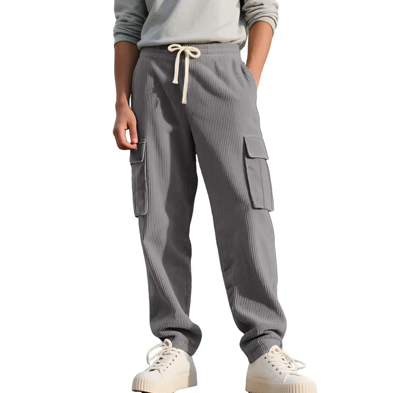 Men'S Vintage Corduroy Loose Wide Straight Leg Cargo Pants, Casual Sports Long Trousers