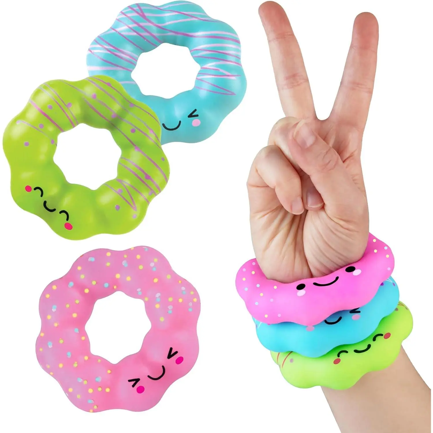 Mochi Donut Squishy Bracelet Toy 3 Pack - Fun Wearable Mochi Squishy Toys with Decorative Donut Designs - Soft, Stretchy, Flexible Toy Sensory and Fidget Bracelets for Kids and Adultsfidget toys