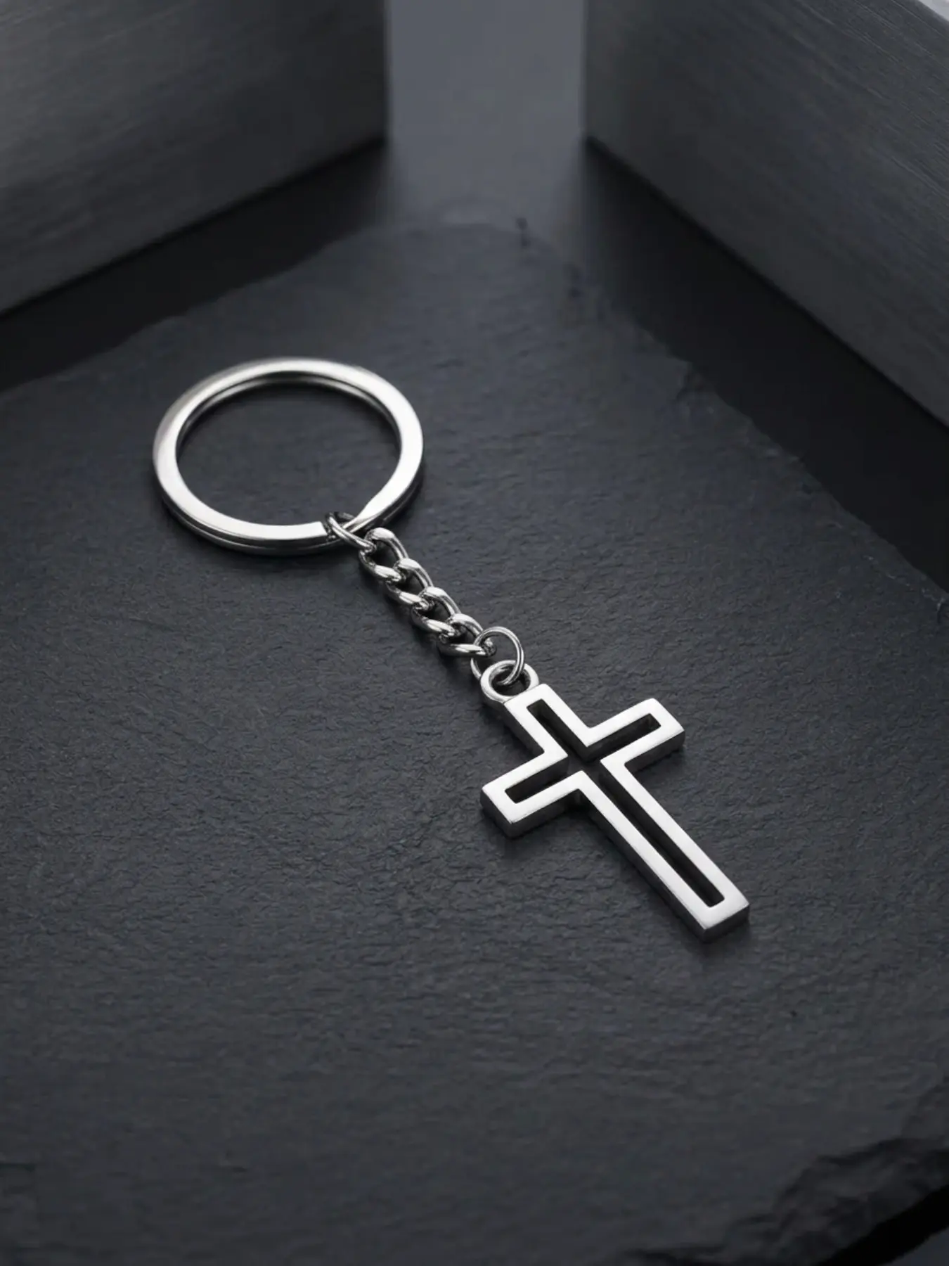 Trendy Cool Silvery Hollow Gothic Cross Keychain Keyrings, For Bags Car Keys Decors, Gift