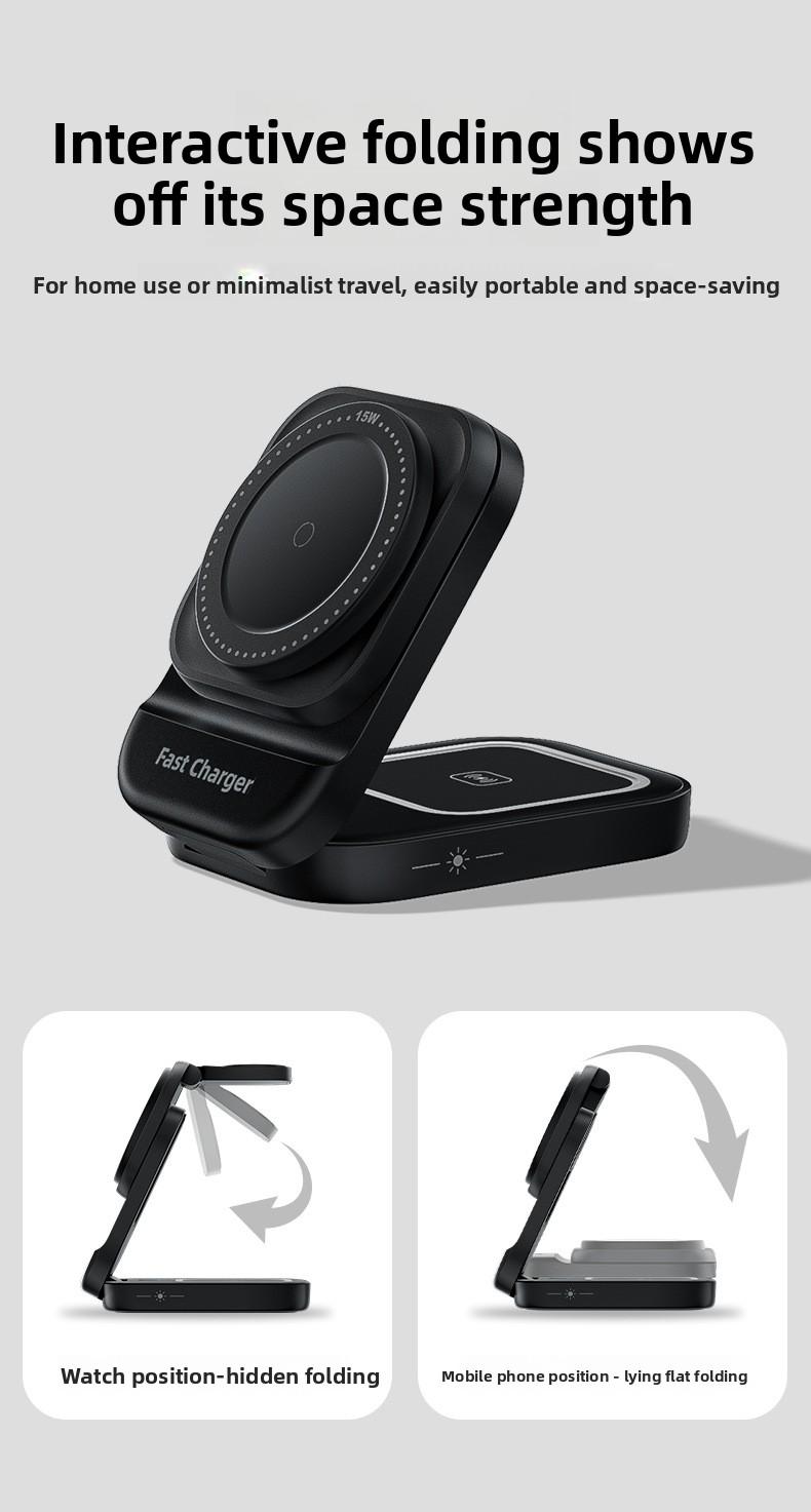 New foldable, retractable, magnetic 3-in-1 wireless charger suitable for Apple phone stand wireless charging