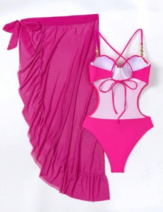 New casual tight-fitting one-piece swimsuit for women, sexy European and American bikini swimwear with skirt for beach vacations, foreign trade