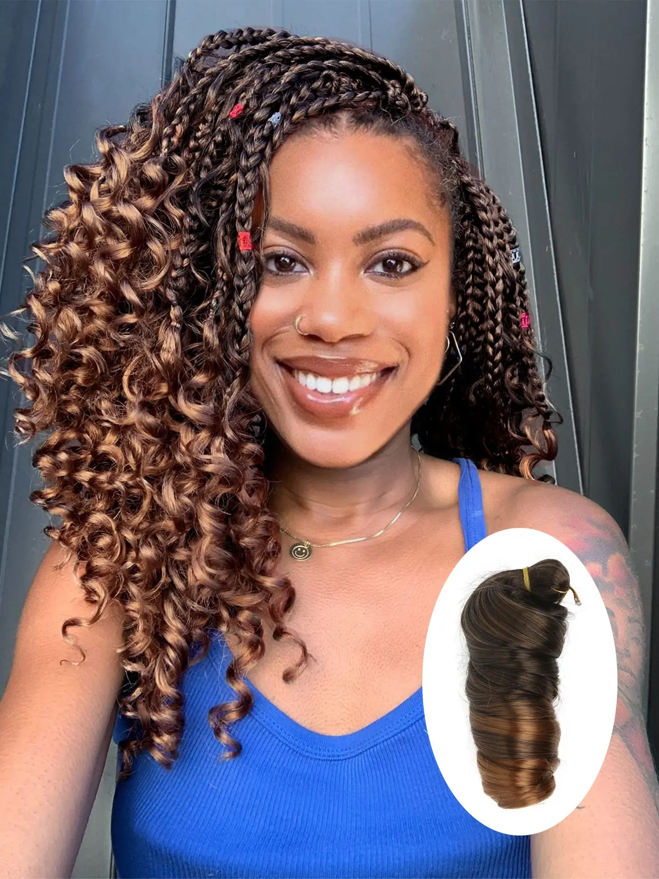 Pre-stretched French curl crochet hair extensions with a wavy spiral style; 14-inch synthetic fiber crochet hair designed for women, suitable for daily wear.