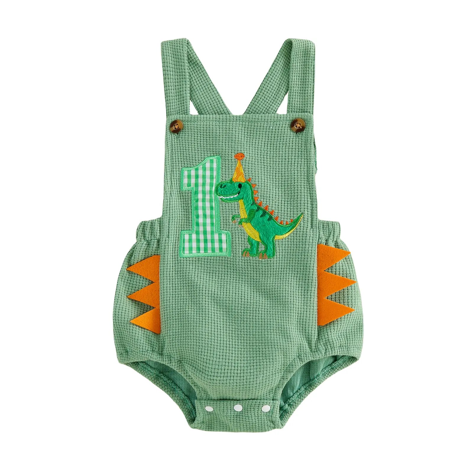 Newborn Infant Baby Boy Birthday Overalls Dinosaur Embroidery Sleeveless Romper Overalls Jumpsuit Cute Suspender Pants Bodysuit