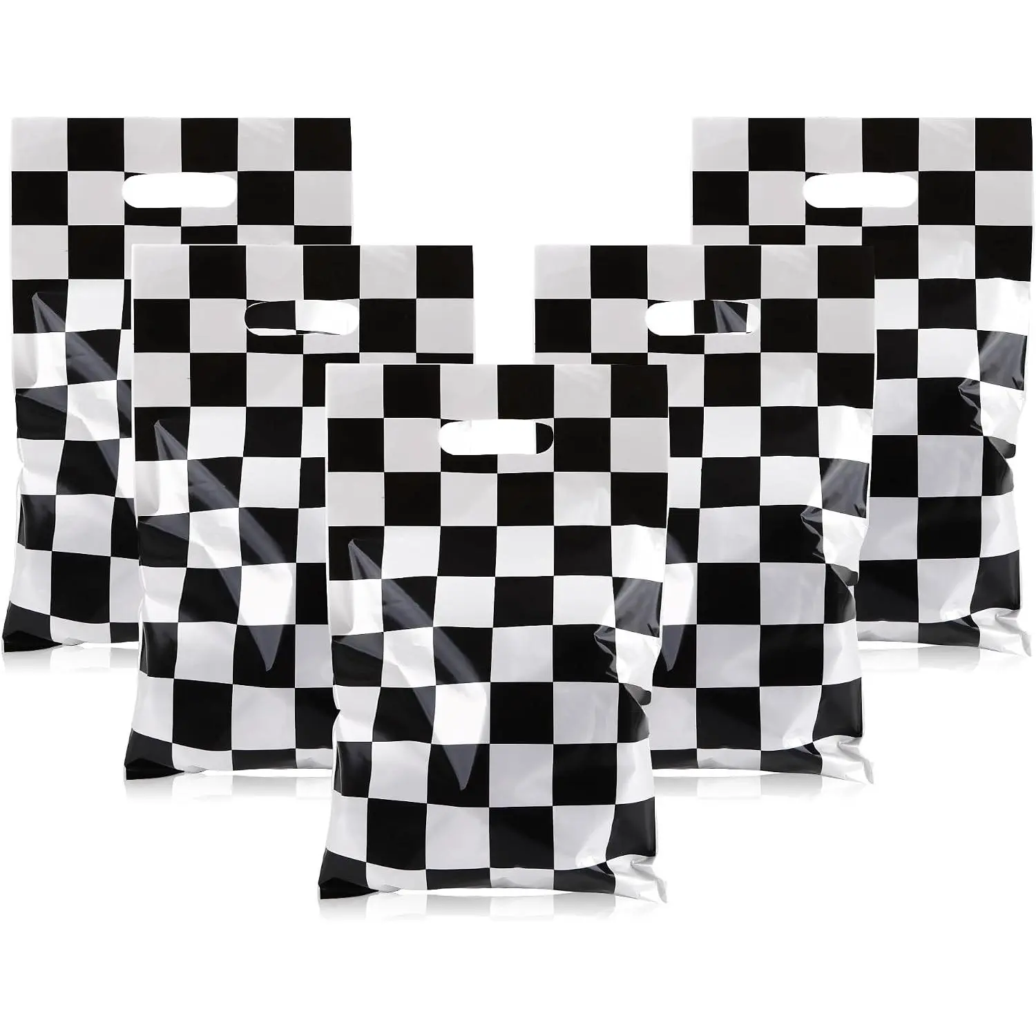 30Pcs Race Car Party Favors Bag Goodie bags Racing in Speed Party Decorations Soccer Theme Black and White Checkered Candy Bags with Handles for Kids Race Car Birthday Party Supplies
