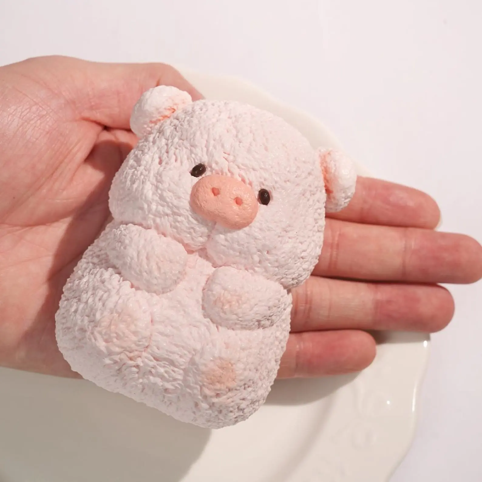 Handmade Pink Piggy Squishy, Food-Grade Silicone Stress Relief Toy, Kawaii Desk Accessory