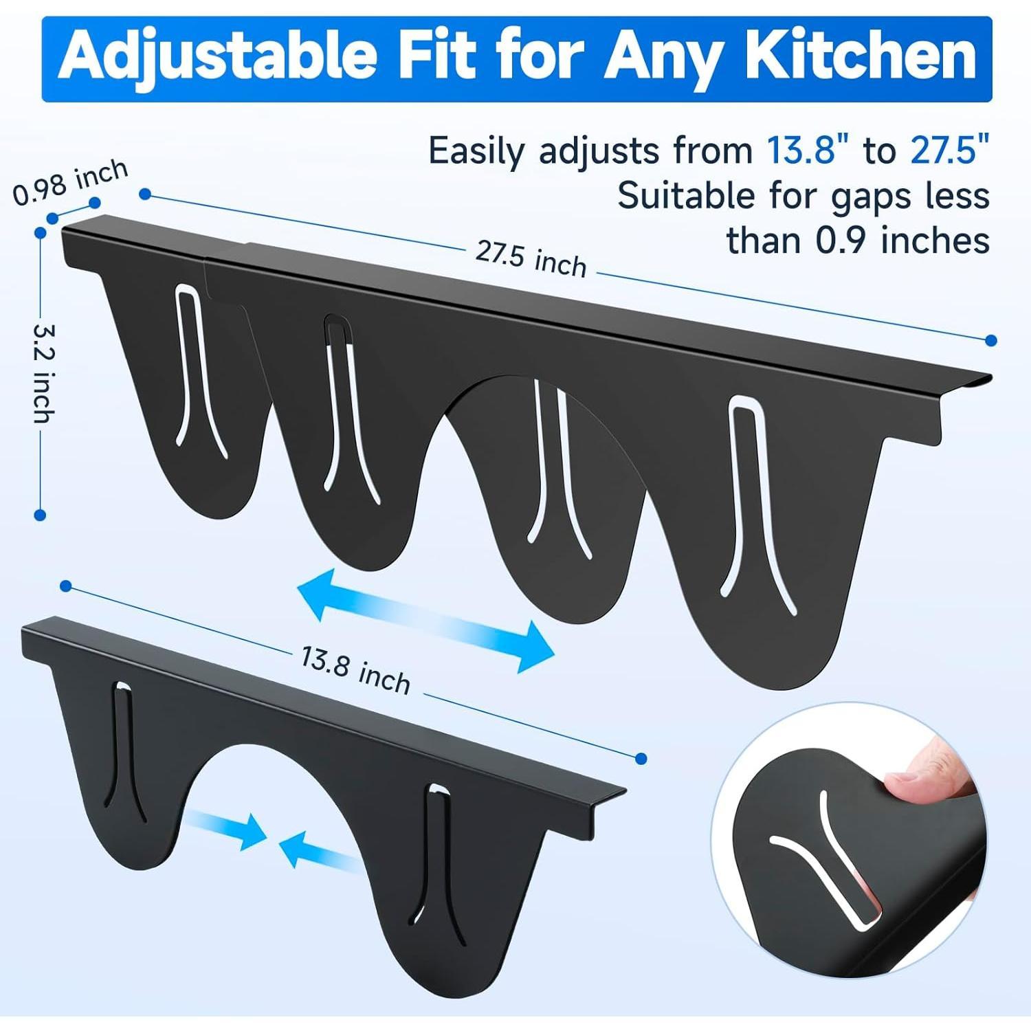 Stainless Steel Stove Gap Covers, Stove Gap Guard, Heat Resistant, Easy to Clean, Fits Stove & Countertop Gaps, Adjustable Length 13.8" to 27.5", Width 0.79" (Black) Stainless Steel Stove Gap Covers, Stove Gap Guard, Heat Resistant, Easy to Clean, Fits Stove & Countertop Gaps, Adjustable Length 13.8" to 27.5", Width 0.79" (Black)