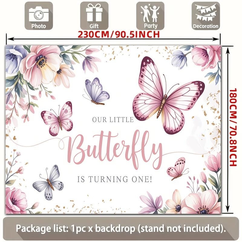 2D Flat, [party Backdrop] 2D Flat Banner, 1pc Little Butterfly First Birthday with Pink Butterflies and Pastel Flowers Polyester Backdrop, for Party Decor Farm, Garden, Home, Room, Club, No Electricity, This