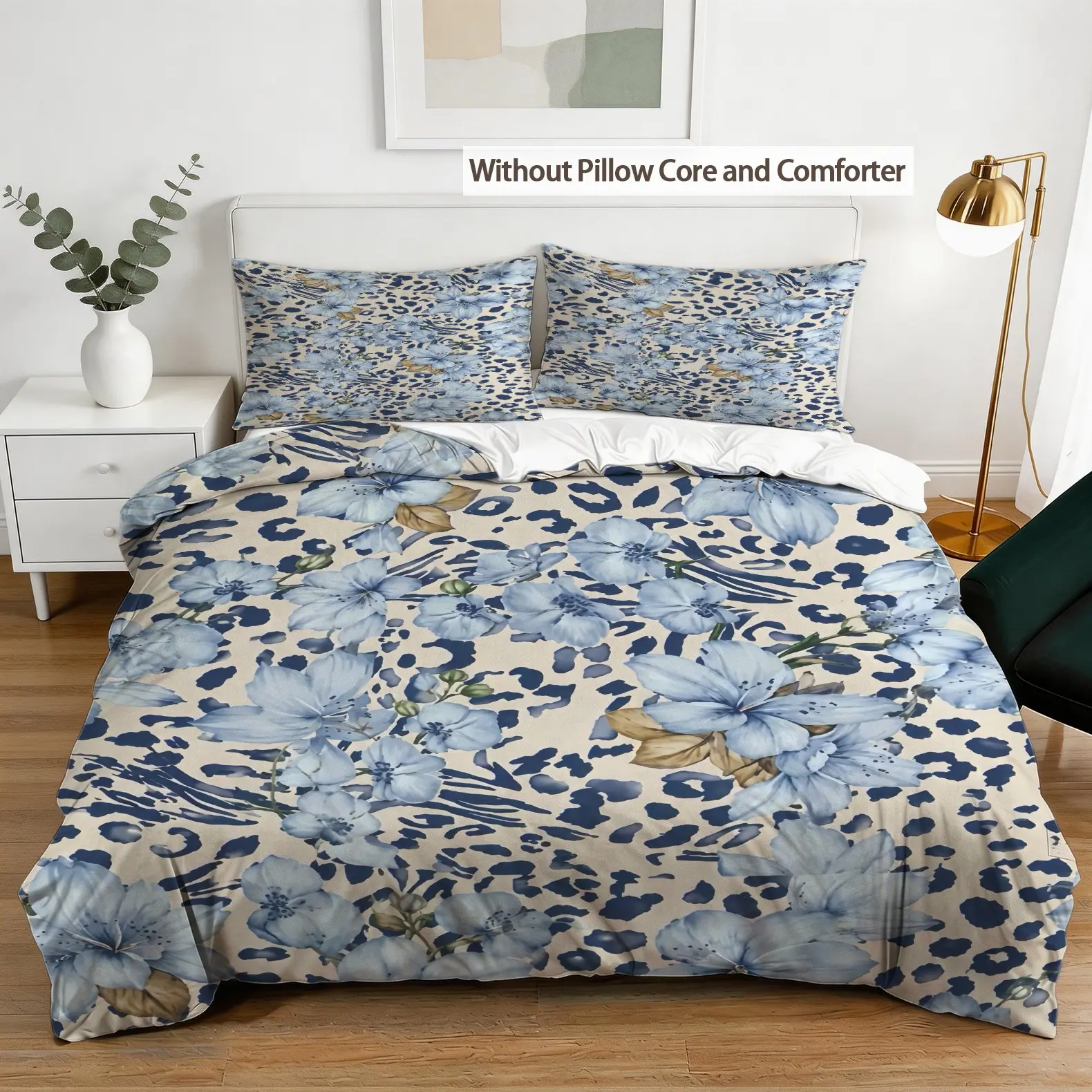 Floral Leopard Print Single-Sided Printed Pattern Duvet Cover Set, Fashionable Leopard Print Bedding Decoration, 1 Duvet Cover Paired With 2 Pillowcases (Excluding Core And Pillow), Suitable As a Gift And Decoration