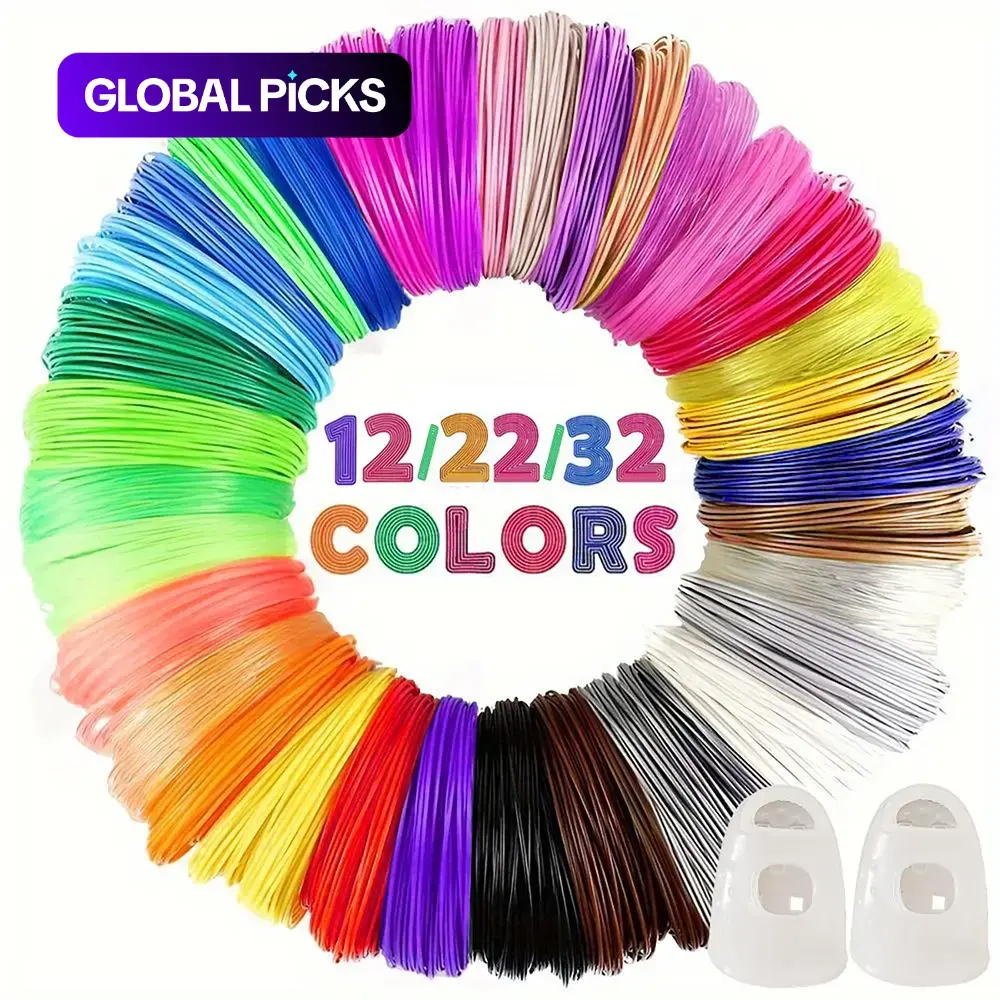 3D Pen PLA Filament 1.75mm, 3 Colors, 10 Feet per Color, Includes 2 Finger Sleeves, Compatible with Most 3D Printing Pens #GLOBAL PICKS