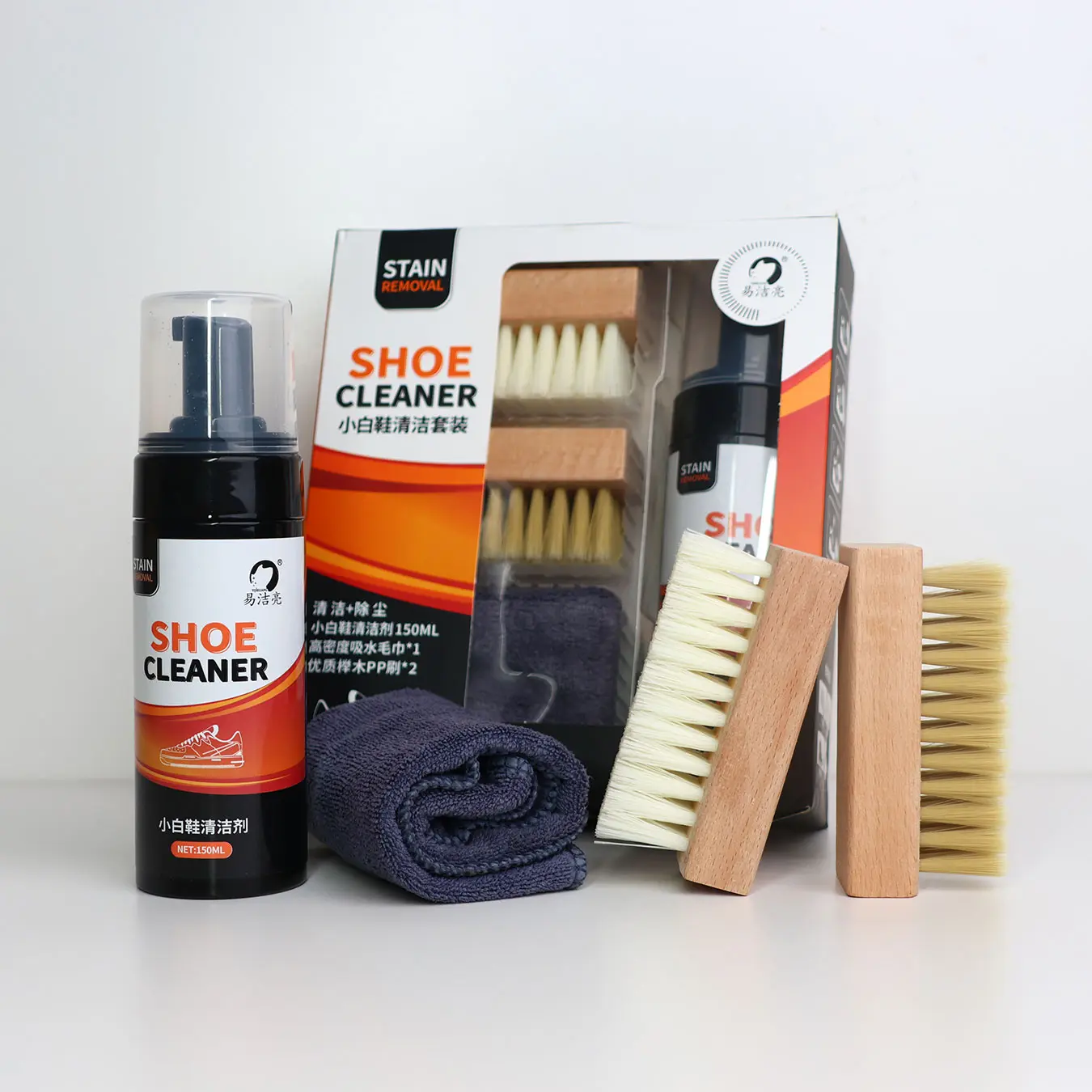 Shoe Cleaning Kit, Includes 2 Brushes & Towel, Waterless Foam Sneaker Cleaner, Essential Shoe Care Set