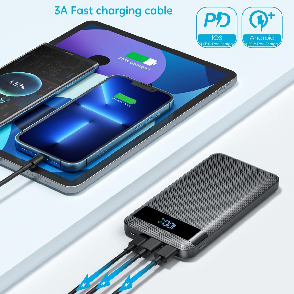 Portable Smartphone Power Bank, Summer 10000mAh 2 USB+1 Type-C Output Power Bank, Portable Mobile Phone Charger with LED Digital Display, Mobile Phone Accessories, Chargeable Smartphone Accessories