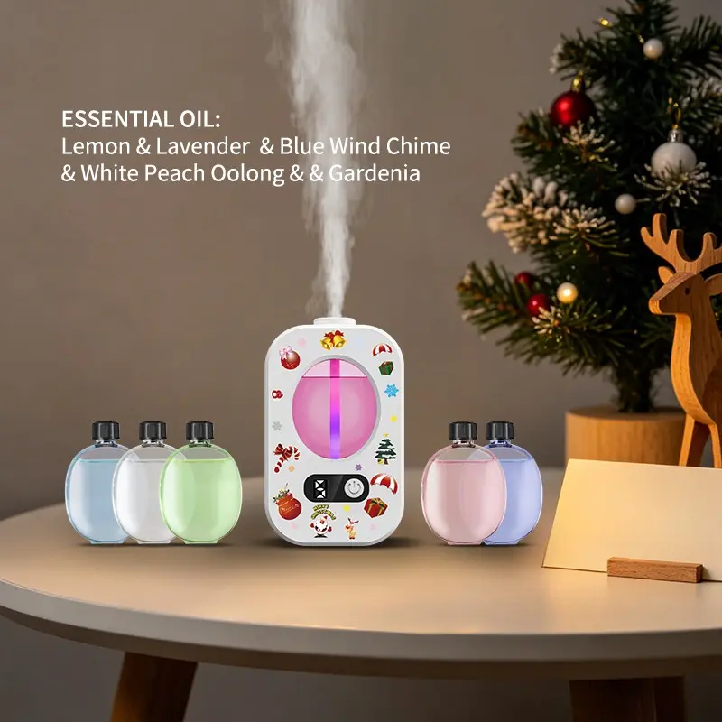 Smart Home Diffuser Set, Christmas Series, 6 Spray Modes + Timer, 500mah USB Charging, Long Battery Life, Desktop/wall Mount, Abs Material, RGB Night Light