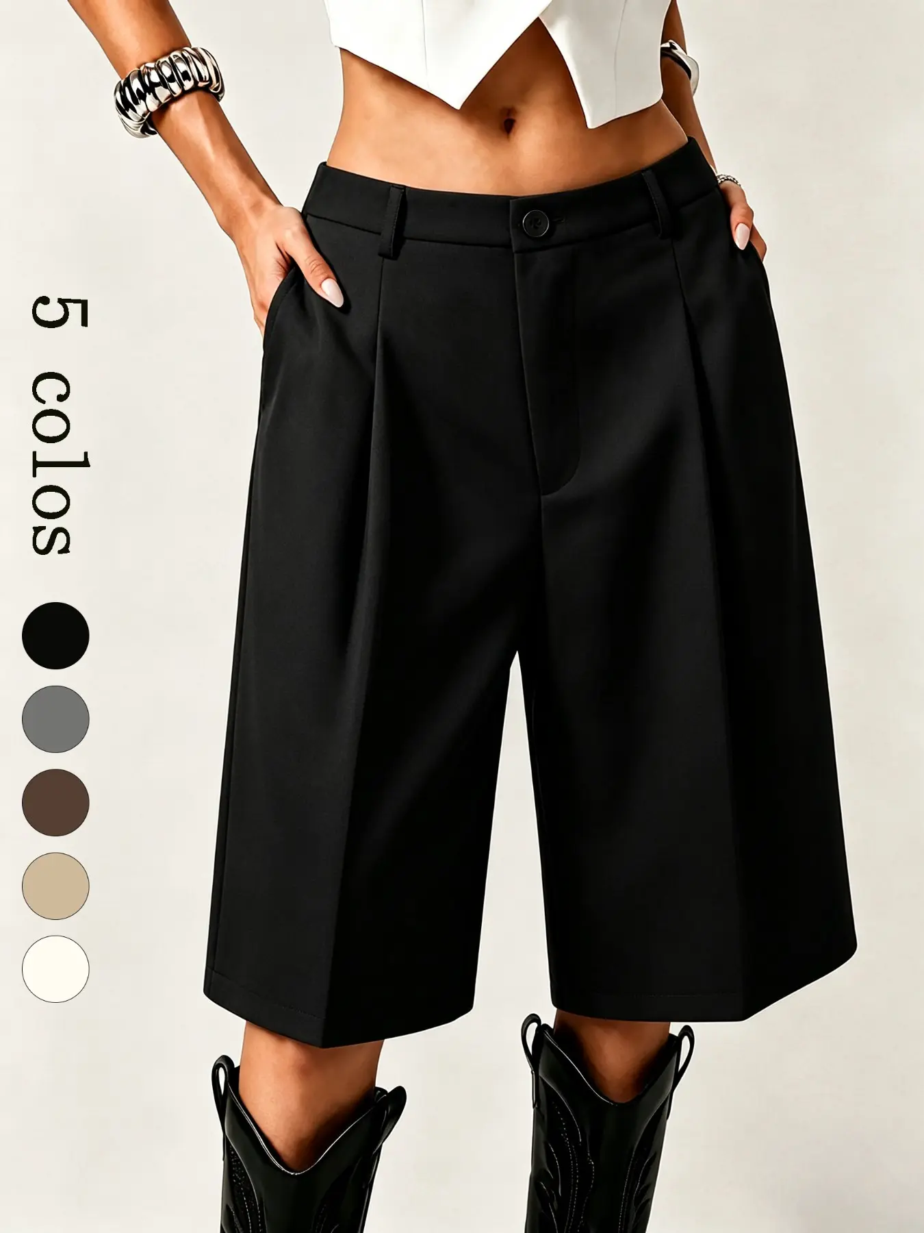 F4228 Trending Easygoing Athletic Women’s Shorts, High Waist Front Folded Pleats and Airy Wide Leg, Built in Pockets for Workplace Runs, Romantic Outings, Street Style and Festival Wear。