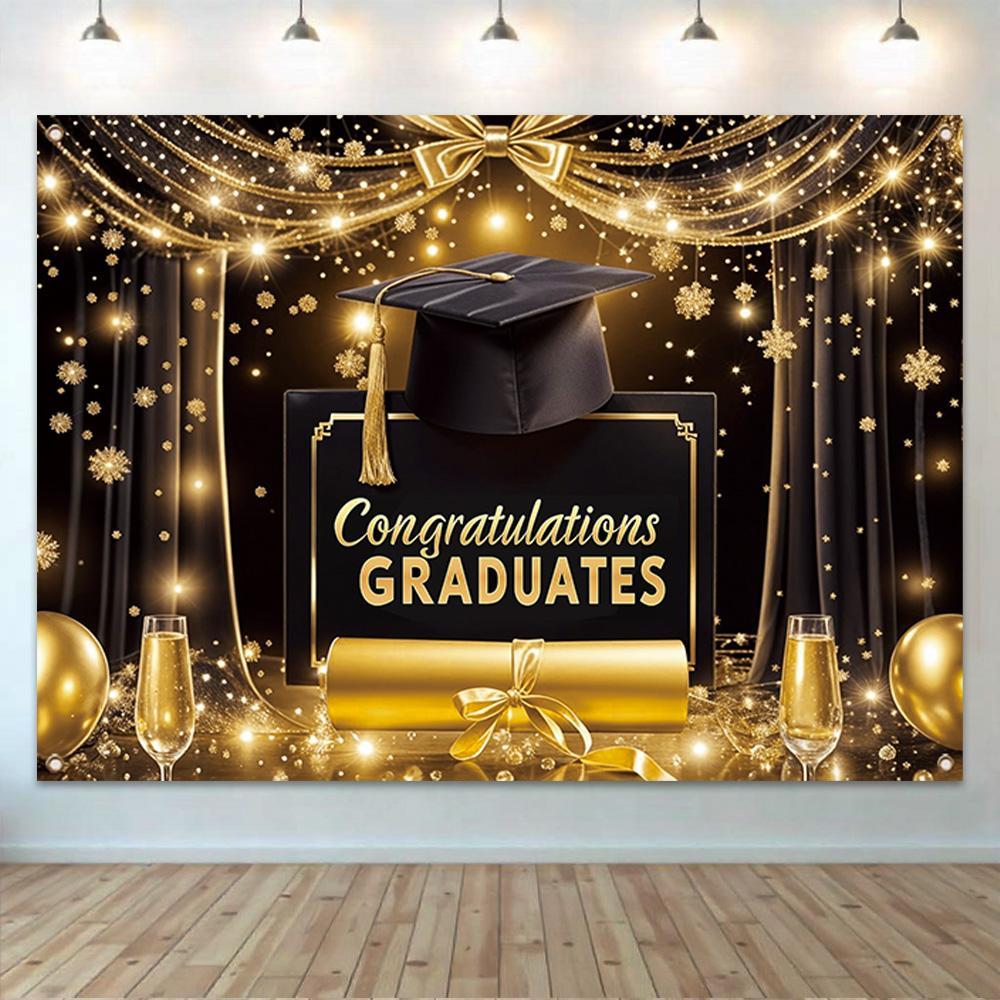 Graduation Season Theme Background Banner, 1 Count Champagne Balloon Pattern Backdrop, Decorative Banner for Photography Room Living Room Party Decoration