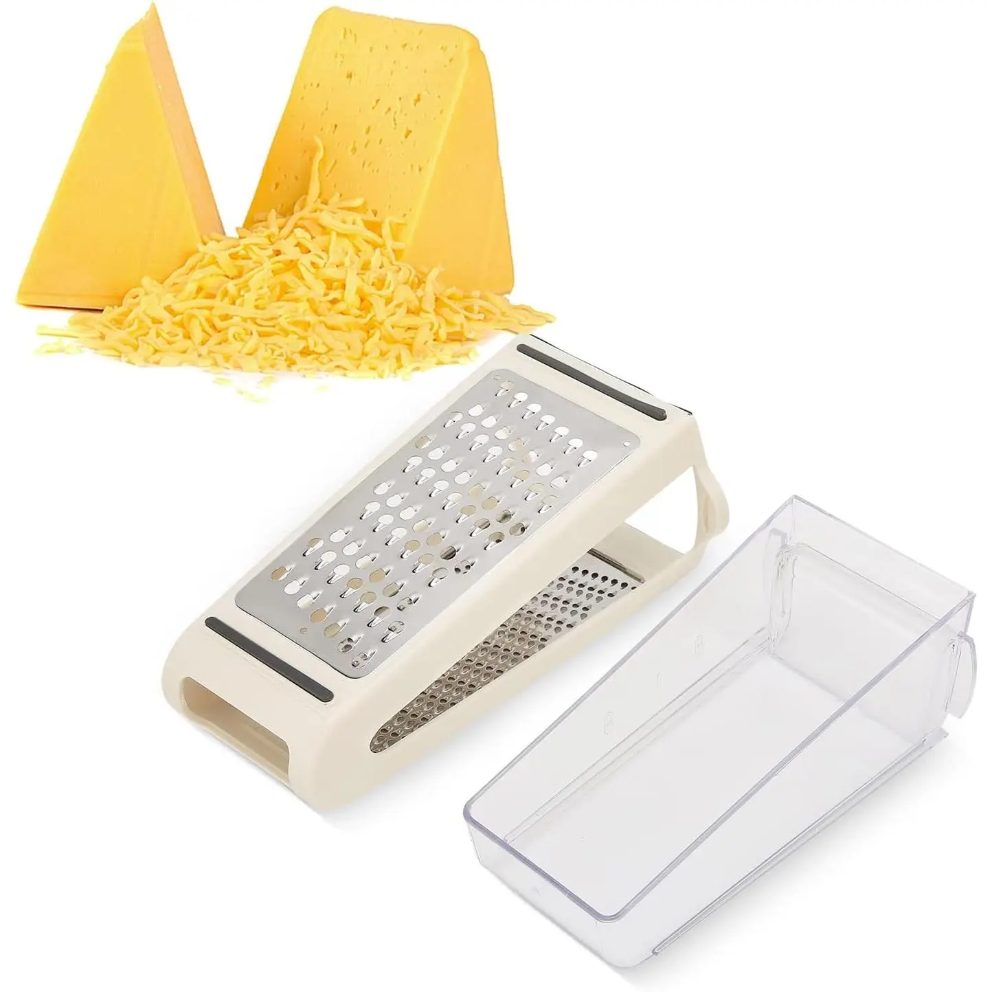 Cheese Grater, Multipurpose Kitchen Box Graters with Double Sided Removable Container, Professional Box Grater for Cheese, Vegetables, Ginger, Garlic