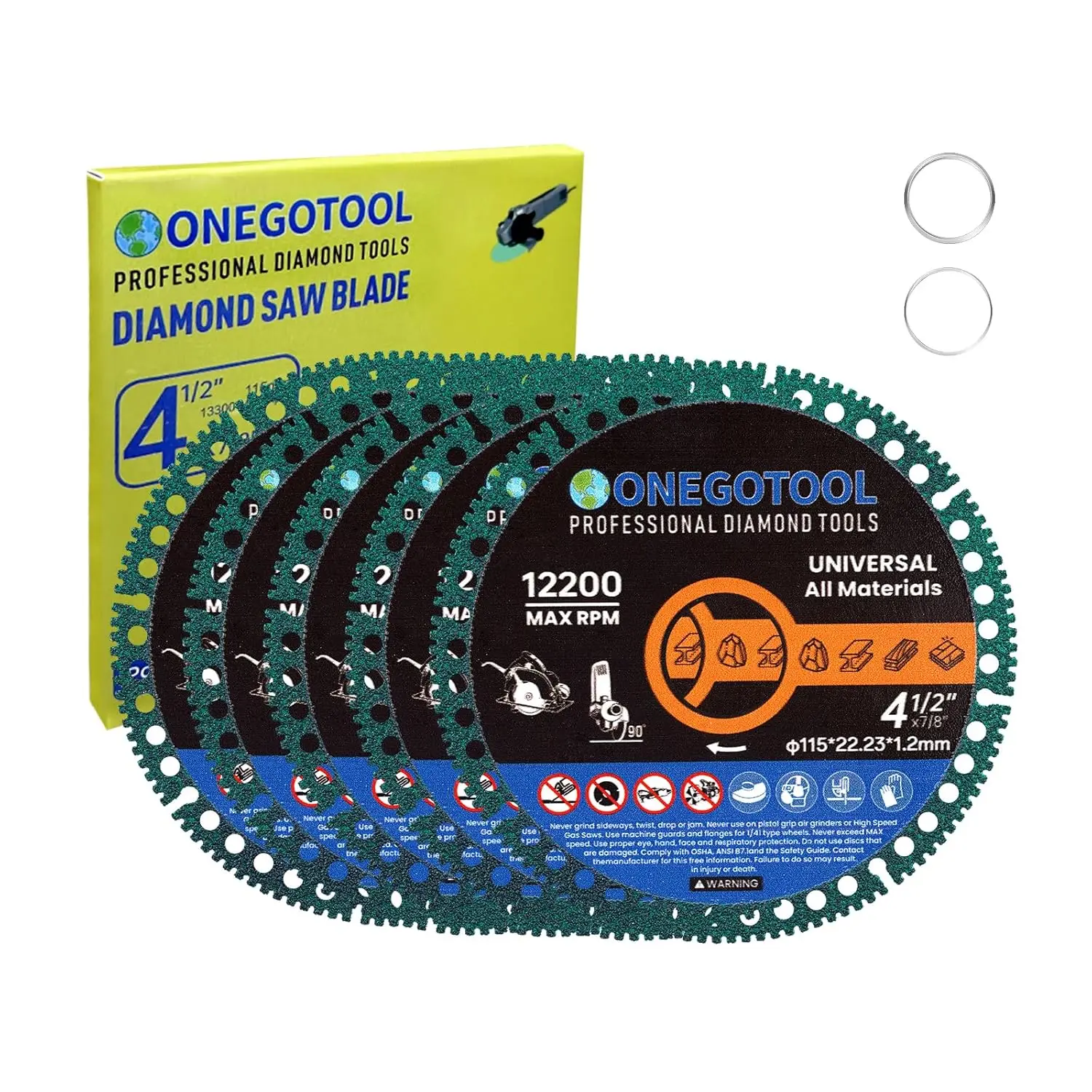 4½ Inches Indestructible Diamond Coating Manganese Steel Cut Off Wheels, Angle Blades (7/8" Arbor) for Stone Materials, Rebar, Porcelain Tile, Marble Cutting Tool Accessories (5pcs)