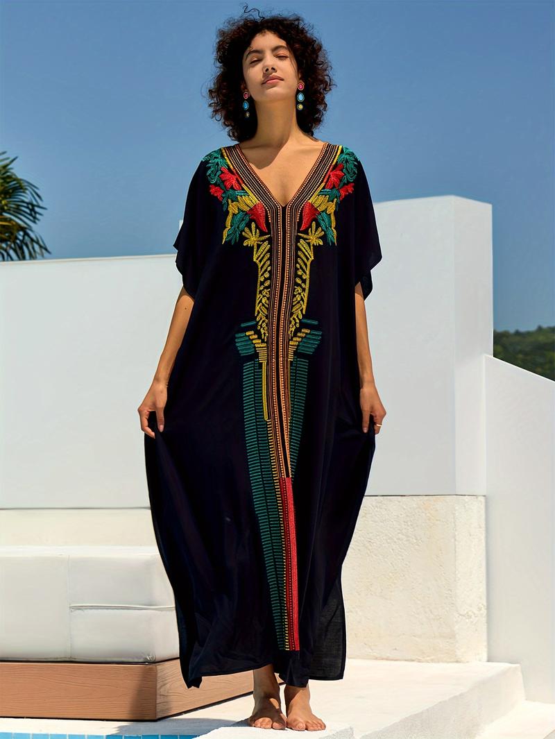Moroccan Kaftan Dresses For Women Plus Size Caftans Loungewear Embroidered Beach Kaftan Cover Up Mumu House Dress