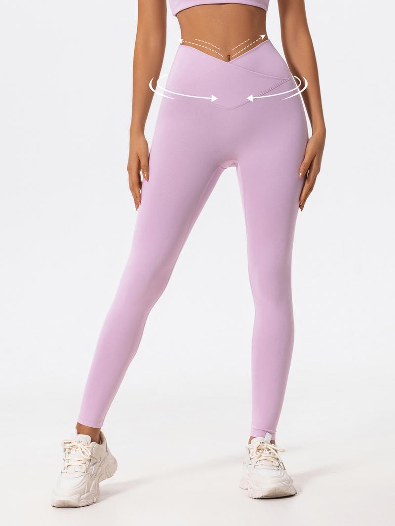 Women's Solid Color High Waist Sports Leggings, High Stretch Casual Comfortable Breathable Tummy Control Butt Lifting Yoga Leggings, Ladies Sportswear for Indoor Outdoor Wear, High Waisted Leggings