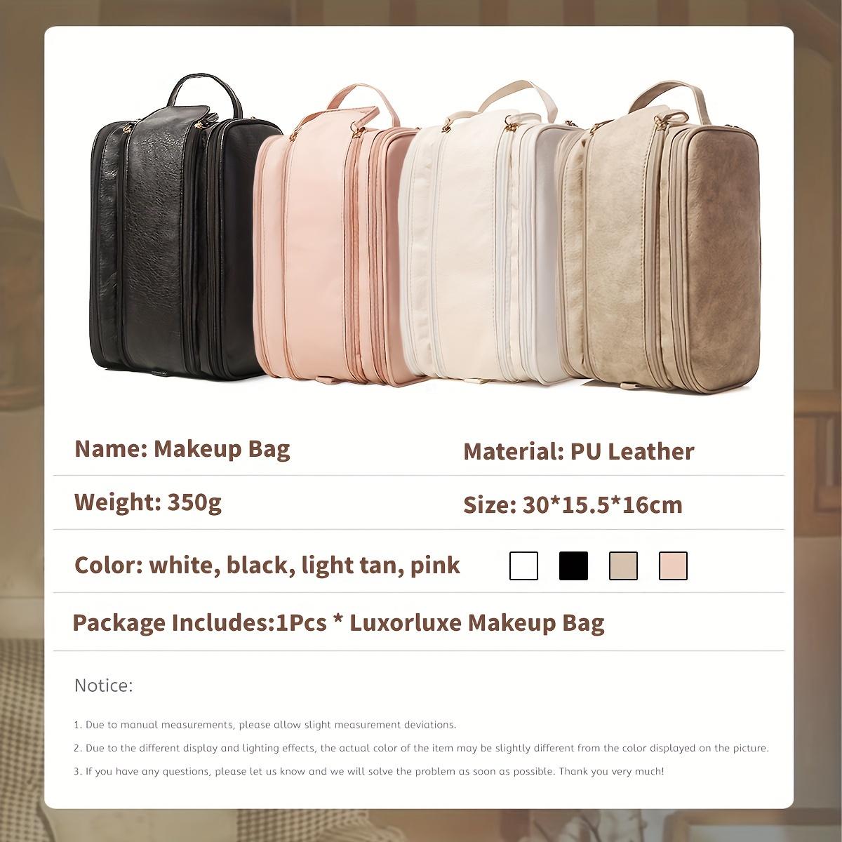 Women's Large Capacity High-Quality Makeup Bag - Pink  Travel Makeup Organizer, with faux leather lining, multiple zippered pockets and wrist strap, suitable for storing brushes, toiletries, jewelry, and toiletries|Organized toiletry bag|Practical