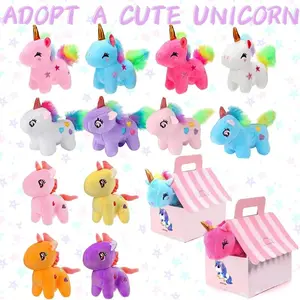 12/24/36Sets Unicorn Party Favors Stuffed Animal Adopt Me Unicorn Plush Keychain Birthday Gifts with House for Girls