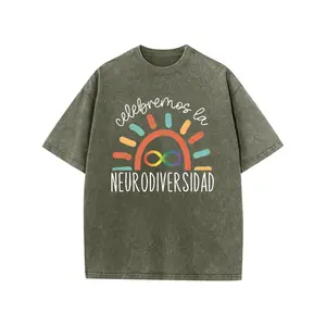 Digitex Matching Group Streetwear Unisex Acid Wash T-Shirt Thick Cotton Crew Neck Bright Sunrise Neurodiversity Pattern, Gentle Skin-Friendly Fabric Suitable For Group Events And Casual Hangouts