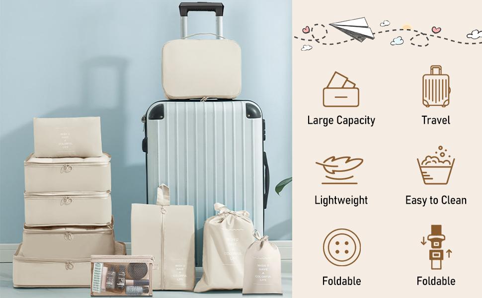 Packing Cubes for Travel - 10 Set Luggage Organizer Bags for Family, Mesh Breathable Travel Packing Cubes for Suitcases Durable Essentials Bags Set