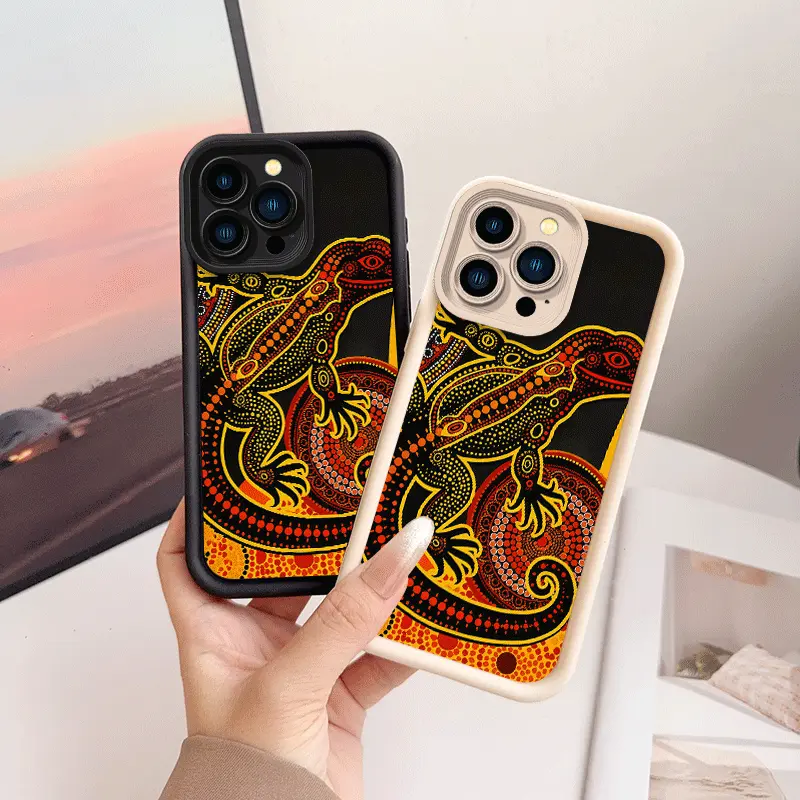 Phone Case - Red And Yellow Totem Lizard Phone Case for  iPhone 17 E Air 16 15 14 Pro Max Plus 13 12 Mini 11 X XS XR Drop-Proof Full-Coverage Black Phone Case, Easy, Stylish, Trendy, Durable, Shockproof, Soft Shell, White Protective Case