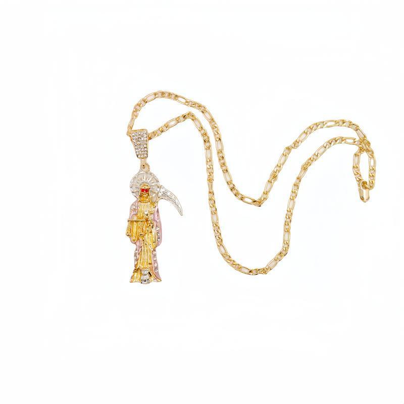 Santa Muerte Pendant | Popular St. Jude Necklace, Figaro Chain with Spiritual Symbolism, Unique Charm for Men & Women, Faith, Protection & Everyday Wear