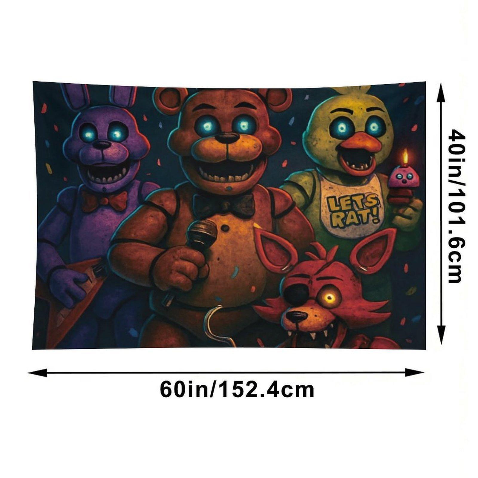 Five Nights at Freddy's (FNAF) Tapestry, Freddy Fazbear and Bonnie Theme Decorative Wall Hanging, Bedroom Dormitory Horror Game Merchandise Wall Tapestry