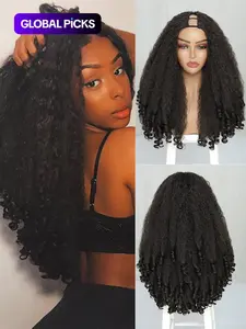 20 Inch Long Coily U Part Wigs for Women, Gorgeous Fluffy Wigs without Bangs, Synthetic Full Machine Wigs for Party, Daily Use, Coily Textured Wigs, Synthetic Curly Wigs, Synthetic Curly Hair, Synthetic Fiber Wig