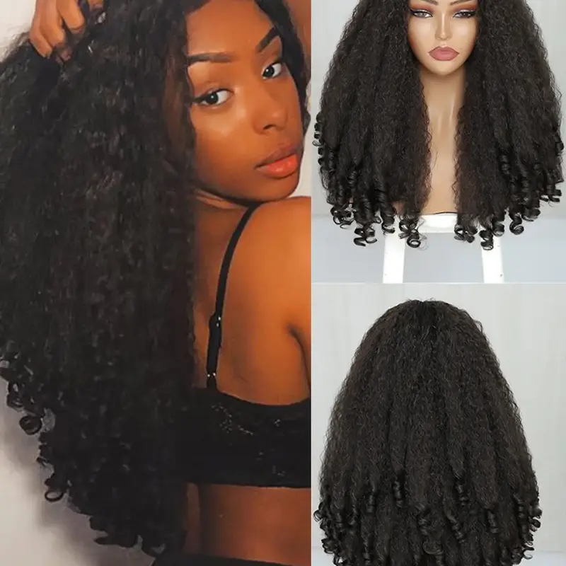 20 Inch Long Coily U Part Wigs for Women, Gorgeous Fluffy Wigs without Bangs, Synthetic Full Machine Wigs for Party, Daily Use, Curly Wig, Machine Made Wigs