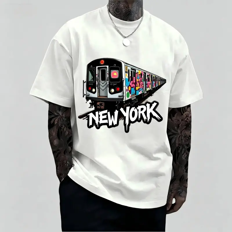 Men's NYC Subway Graffiti Graphic Tee Urban Streetwear Casual Crew Neck Short Sleeve Soft Breathable Cotton Regular Fit Top for Daily Summer Outfits,oversized,tshirt,women,Custom,Enchanted,Clothing,Set,Minimal,Iconic,Scuffers