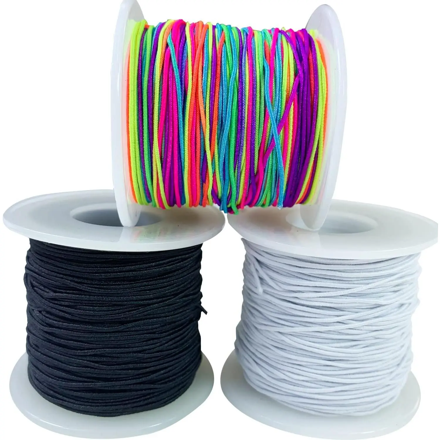 Stretchy Bracelet String Elastic 0.8mm,  Elastic String Thread Cord for Bracelet Making, 3-Color Stretch Beading Thread for Pony Letter Kandi Clay Beads, Black White Rainbow String