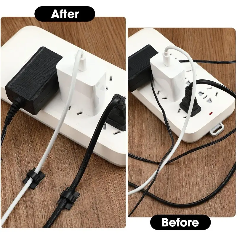 100 Pieces Adhesive Cable Wire Clips Strong Cord Clips Wire Holders Cable Cord Management Straps Clamps Tie Holder for the Wall, Under Desk, Car, Office and Home