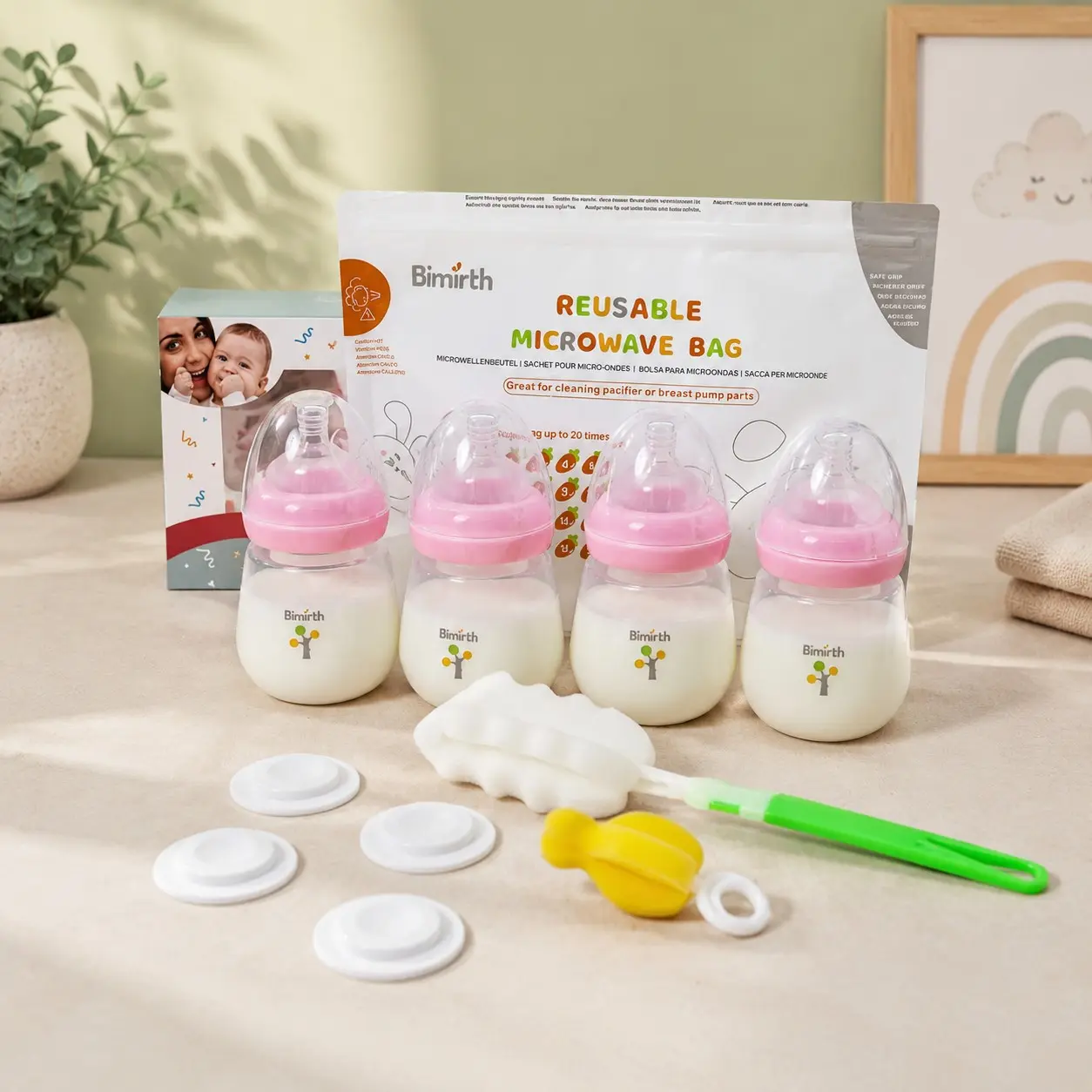 Newborn 180ML Wide Mouth Anti-Colic Baby Bottle Set, BPA-Free, Drop-Resistant, Multi-Functional, Unisex, Daily Feeding & Storage