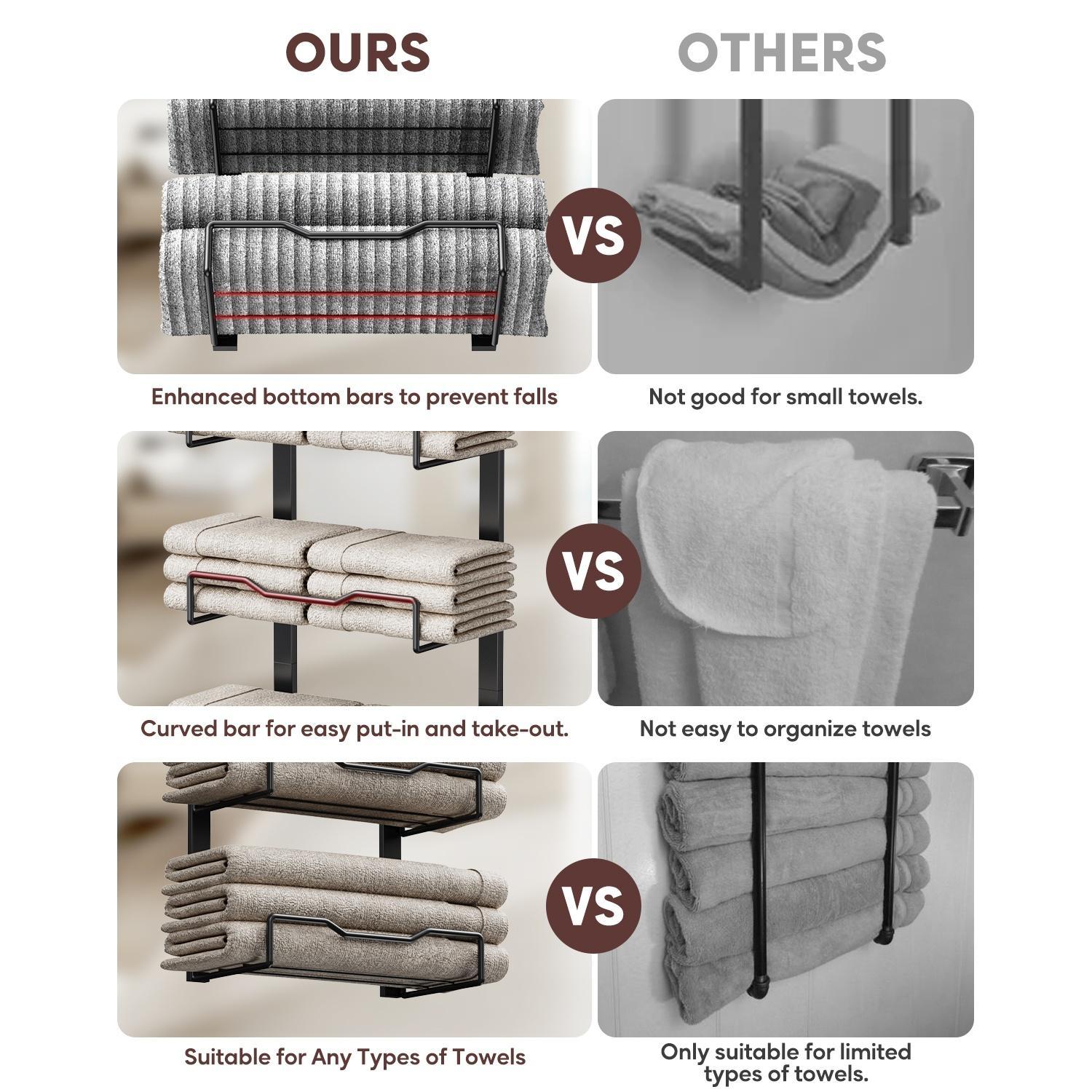 Bathroom Towel Rack, 6-tier Over The Door & Wall Mount Towel Storage Organizer, Bathroom Organizer Supplies, Towel Holder for Small Bathroom, Camper, RV, Bathroom Essentials Accessories #GLOBAL PICKS