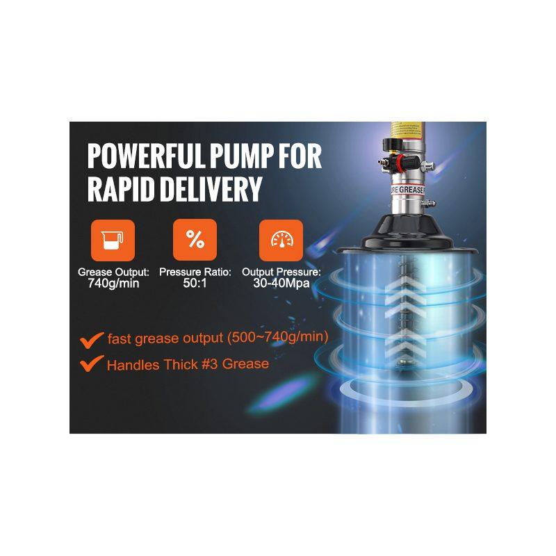 VEVOR Grease Pump, 5 Gallon 20L, Air Operated Grease Pump with 13 ft High Pressure Hose and Grease Gun, Pneumatic Grease Bucket Pump with Wheels, Portable Lubrication Grease Pump 50: 1 Pressure Ratio