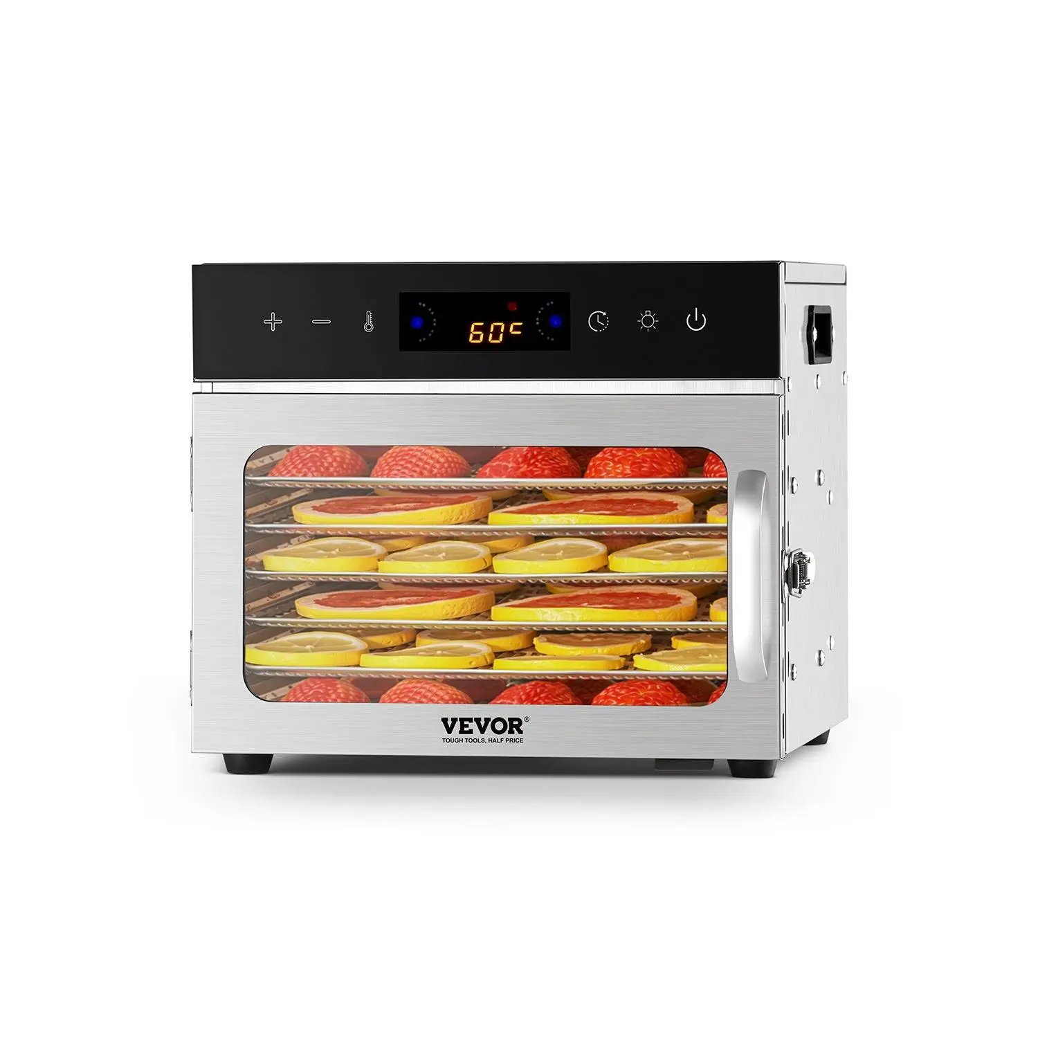 VEVOR Electric Food Dehydrator Machine with 400W Power, 6 Stainless Steel Trays, Adjustable Temp & 24-Hour Timer for Food Drying, Jerky, Meat, Dog Treats, Adjust Temp