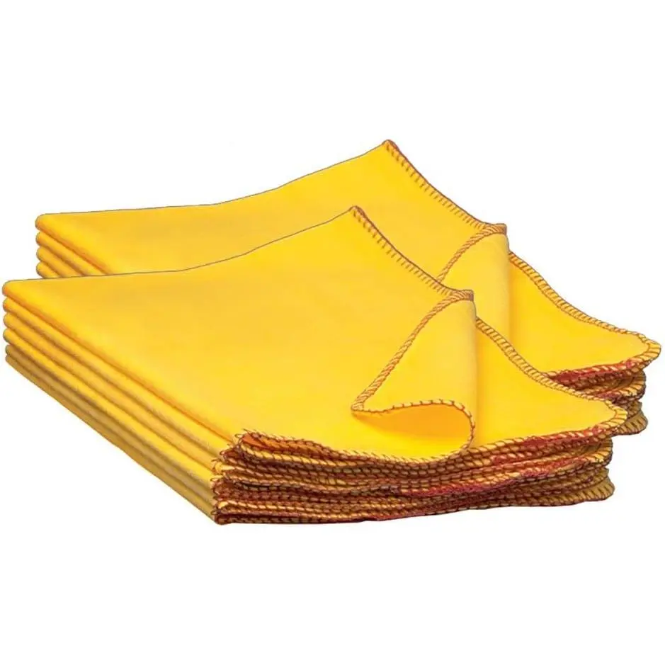 13" x 24" 100% Cotton Fully Hemmed Yellow Flannel Dust Cloths, Pack of 12, Won't Scratch Fine surfaces, Great for Automotive, Polishing, Cleaning, Machine Washable