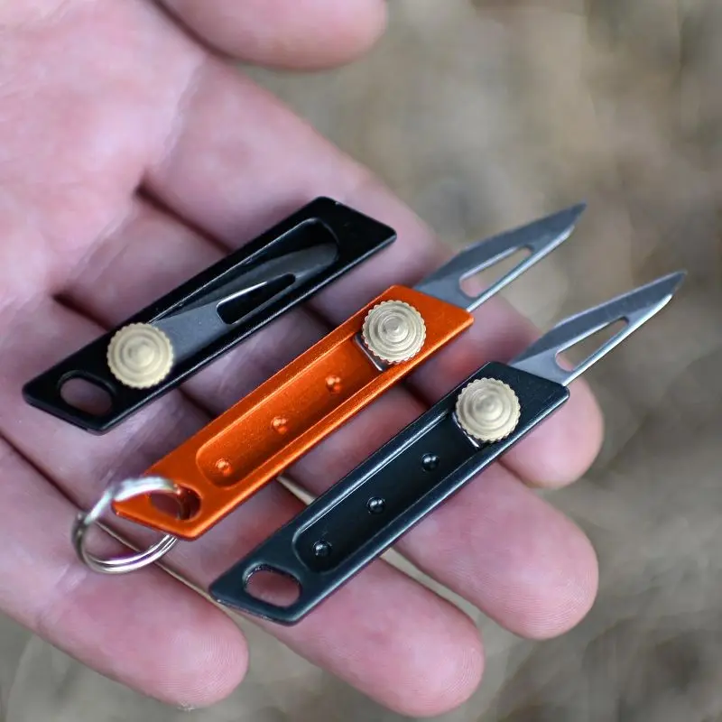 Ultra-Compact Aluminum Mini Knife, Sharp Pocket Push-Pull Blade, Keychain Attachment, Ideal for Outdoor Fishing, Edc, Compact Design, Outdoor Knives