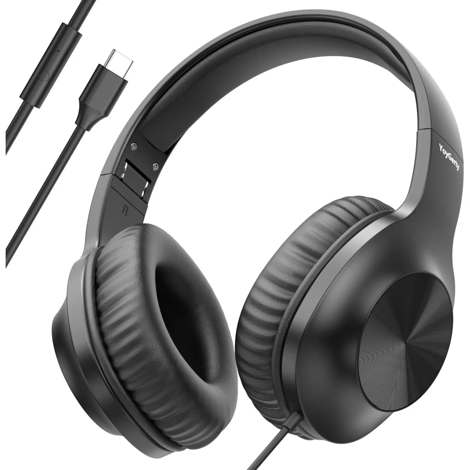 Upgraded USB Wired Headphones, Over-Ear Type Headphones with Microphone, HD Stereo Sound, Volume Control, Foldable USB Type Headphones for Adults/Teens//Tablets/Computer/iPhone/Travel(Black)