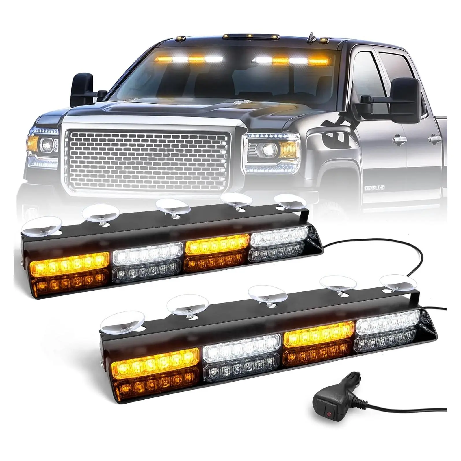 6Z4J Emergency Dash Strobe Lights: 2-Pack 16.8 Inch Amber White Safety Lights, 48 LED Flashing Warning Hazard Interior Windshield Visor Light Bars for Trucks, Construction VehiclesGift