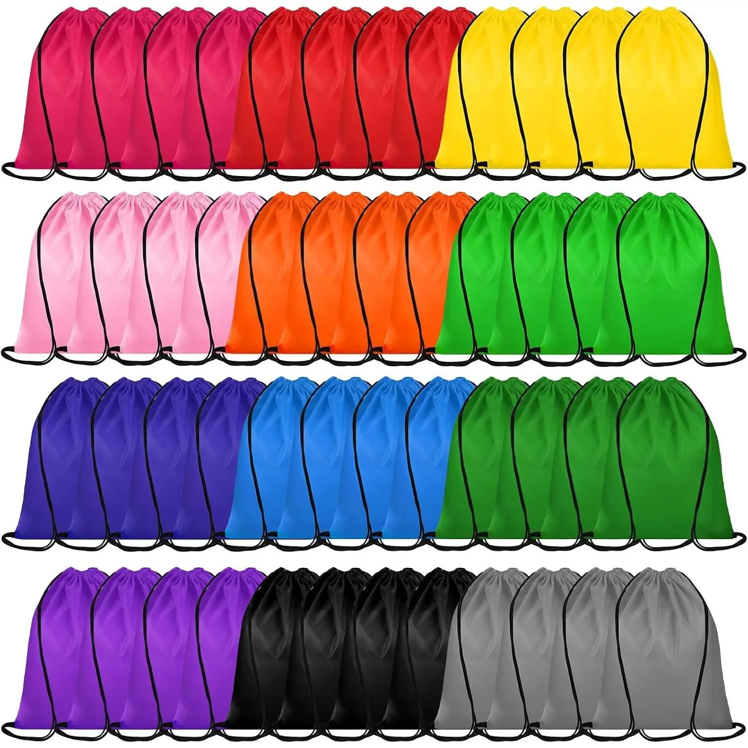 48 Pcs Drawstring Backpacks Bulk, 12 Colors Waterproof Nylon Cinch Bags for Men Women, Lightweight & Reusable for Gym, Sports, Travel, Swimming, Beach(Gift)
