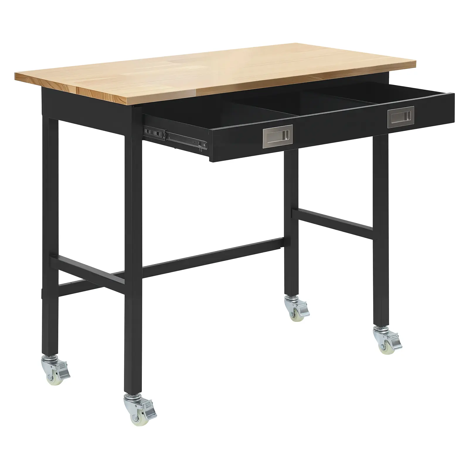 48-inch Workbench, 1500 lbs Load Capacity, Garage Workbench with Drawer Storage & Wheels, Workshop Bench on Wheels, Heavy-Duty Oak Wood Top Work Table for Garage, Workshop, Office, and Home